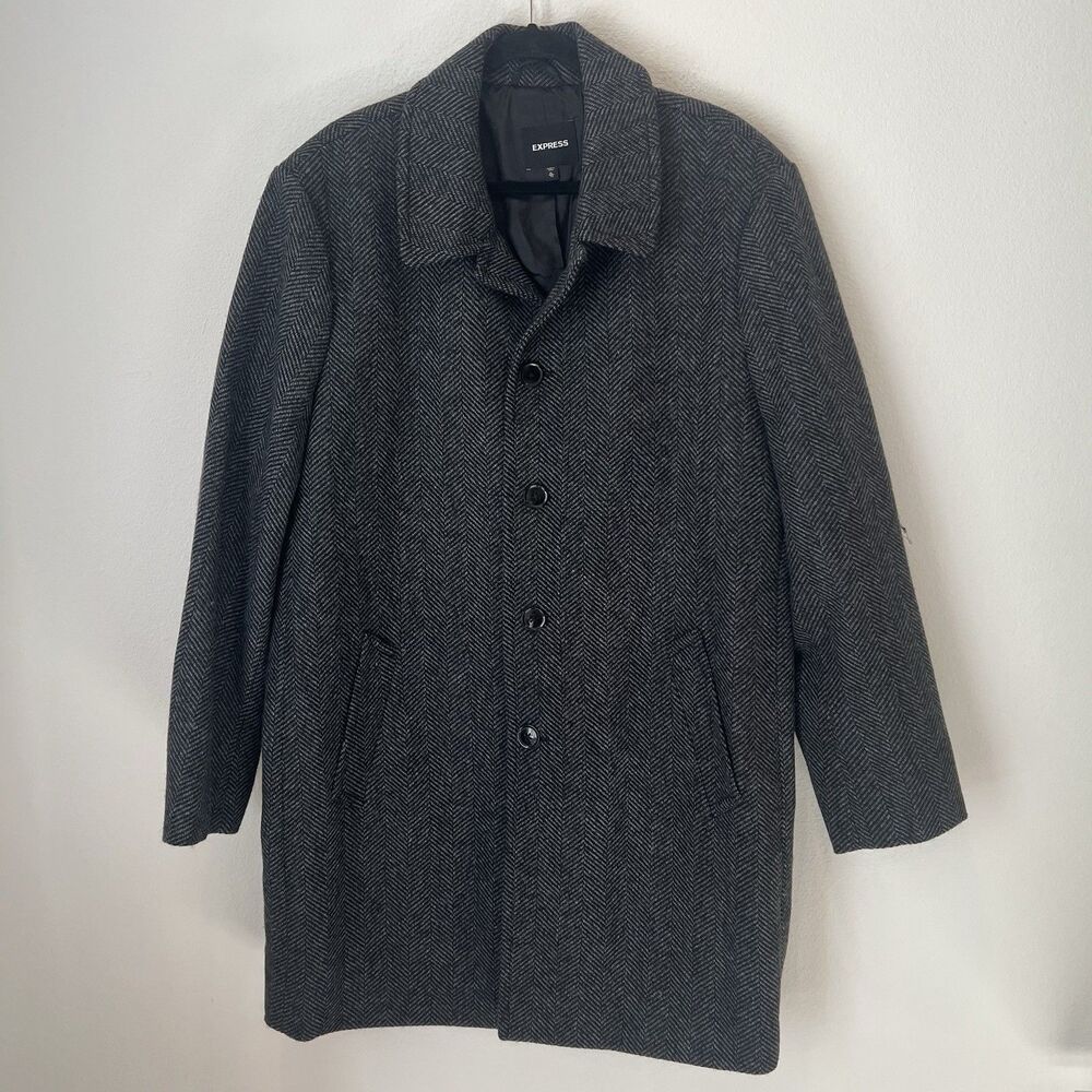 Express Men’s  Wool Blend OverCoat Size XL Business Casual Academia